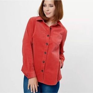 NWT Denim and Company a red Cordaroy button down shirt.